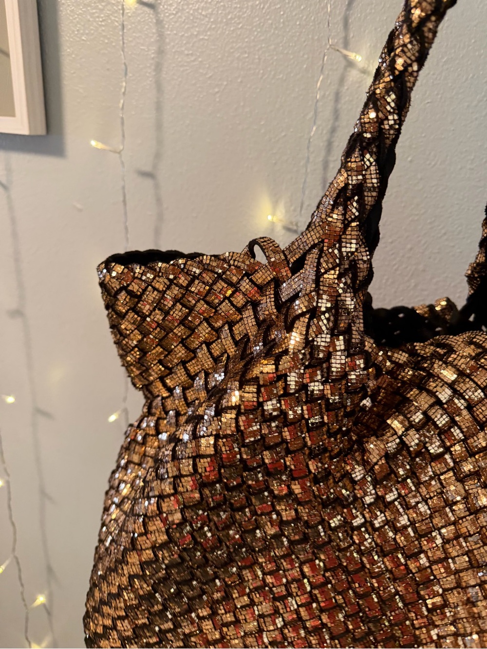 NAGHEDI Metallic Bronze Woven Tote Bag & Matching Zip Pouch Set - Picture 4 of 17